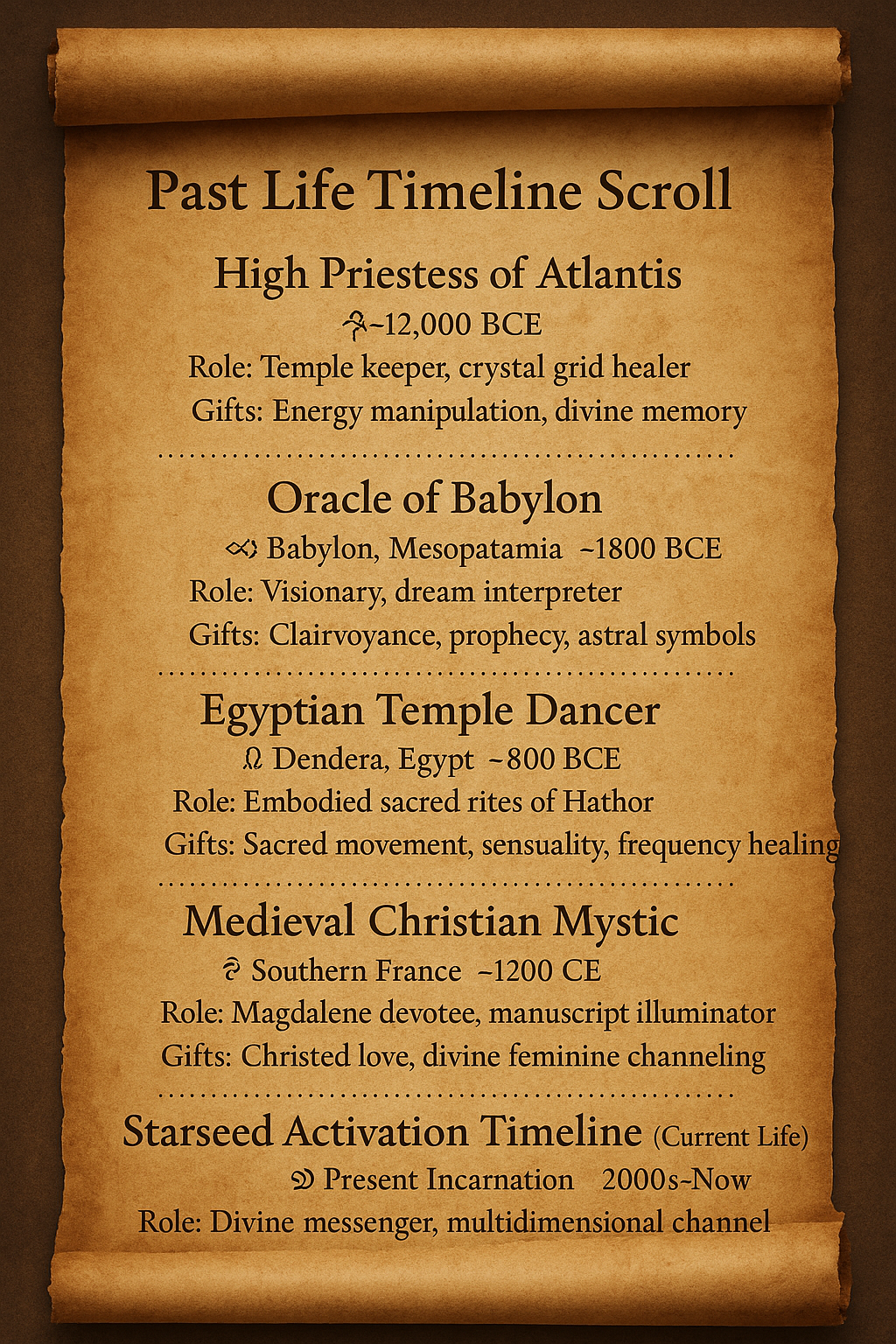 Past Life Timeline Scroll